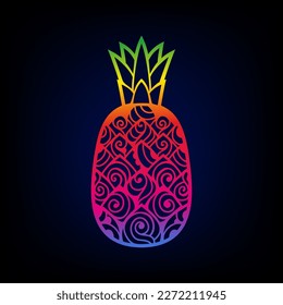 Pineapple Vector illustration. Doodle coloring book page zen art. Fruit, tropic, ananas, summer.