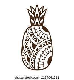 Pineapple Vector illustration. Doodle coloring book page zen art. Fruit, tropic, ananas, summer.