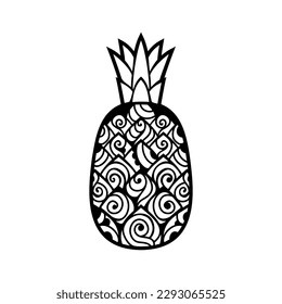 Pineapple Vector illustration. Doodle coloring book page zen art. Fruit, tropic, ananas, summer.