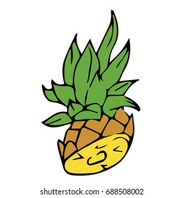 Pineapple vector illustration. Doodle style. Design icon, print, logo, poster, symbol, decor, textile, paper, card. 