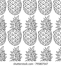 Pineapple vector illustration. Doodle style. Design, print, logo, decor, textile, paper.