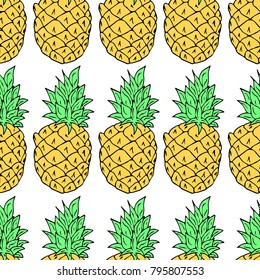 Pineapple vector illustration. Doodle style. Design, print, logo, decor, textile, paper.