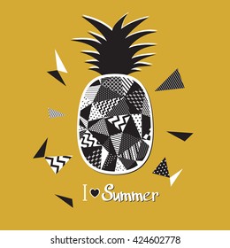 Pineapple vector illustration. I love summer