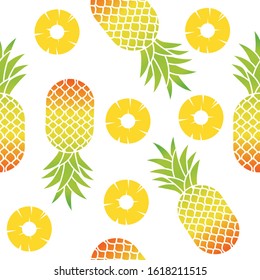 Pineapple vector illustration on white background, texture. Seamless pattern.Tropical fruit