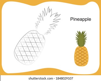 Pineapple Vector Illustration. P for Pineapple. Pineapple Icon for Coloring Book. Pineapple Vector for Kids Practice Drawing Book. 