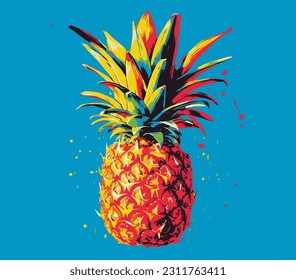 Pineapple Vector illustration Set. Exotic Tropical Fruit. Hand Drawn. Pop Art. Artificial Art