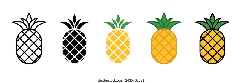 Pineapple Vector Illustration Set. Tropical Taste Sign suitable for apps and websites UI design style.