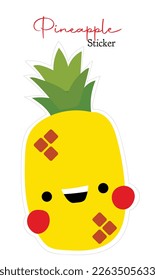 pineapple, vector illustration of tropical pineapple fruit in cartoon flat style.