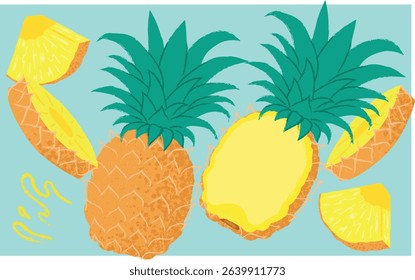 Pineapple Vector Illustration – Whole, Sliced, Half, and Wedge Tropical Fruit Set
