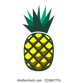 Pineapple vector isolated on white. Cool cute exotic fruit, summer symbol, vitamin, healthy organic food. Comics cartoon style. For print, typography, t-shirt, pillow, patch, sticker graphic design.