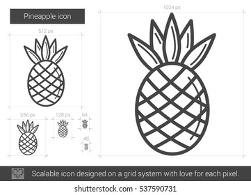 Pineapple vector line icon isolated on white background. Pineapple line icon for infographic, website or app. Scalable icon designed on a grid system.