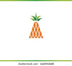 Pineapple vector logo design template. Triangle shape. Orange and green colour
