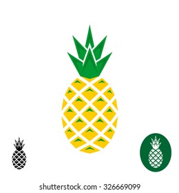 Pineapple vector logo. Geometric sharp corners style logo. Color and monochrome versions.