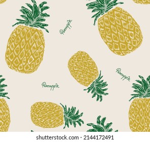 Pineapple vector pattern. Seamless pattern. Pineapple background. ananas illustration. Perfect for invitations, greeting cards, wrapping paper, posters, fabric print