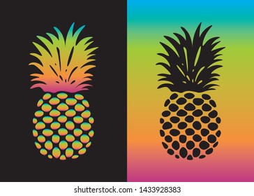 Pineapple Vector with Rainbow Colors, Fashion, Card and Poster Print