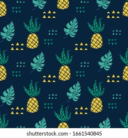 Vector de piña, patrón transparente azul clásico. Ilustración vectorial decorativa, buena para imprimir. Excelente para etiquetas, impresión, embalaje, tela. Para la cocina, para la impresión en textiles, maleta telefónica. 