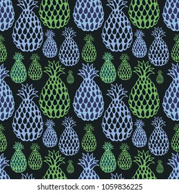 Pineapple vector seamless pattern. Hand drawn ananas. Fruit background. Summer design.