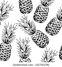 Pineapple vector seamless pattern on white background