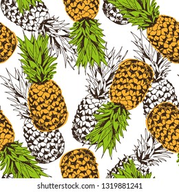 Pineapple vector seamless pattern, tropical background