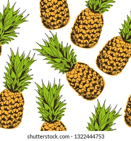 Pineapple vector seamless pattern, tropical background