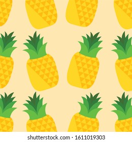Pineapple vector seamless pattern in yellow background.