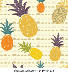 Pineapple Vector Seamless Tropical Pattern Summer.