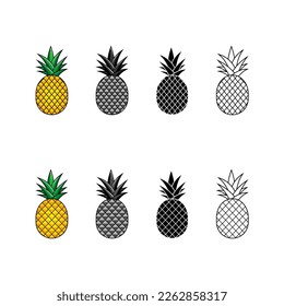 Silueta vectorial de piña y boceto. Ilustración vectorial.