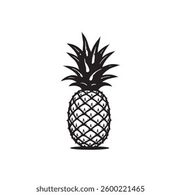 Pineapple vector silhouette, pineapple tropical fruit, pineapple silhouette logo icon, minimalist black silhouette of pineapple fruit isolated on white background vector illustration.