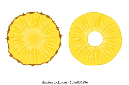 Ananas Vektor Slice Obstgrafik. Realistische Ananas einzeln auf Hintergrund, Ananas-Ring.