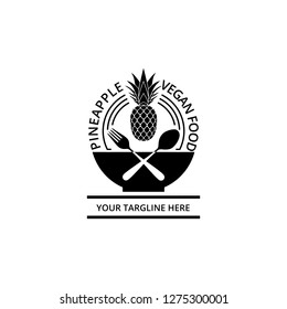 Pineapple Vegan Food logo template. Vector