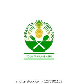 Pineapple Vegan Food logo template. Vector