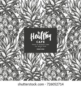 Pineapple vintage background. Botanical fruit. Engraved pineapple. Vector illustration