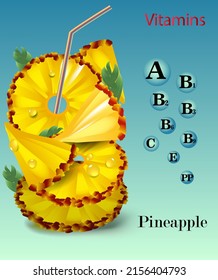 Pineapple
and the vitamins it contains. Vector illustration