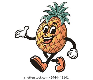 Pineapple is walking leisurely cartoon mascot illustration character vector clip art hand drawn