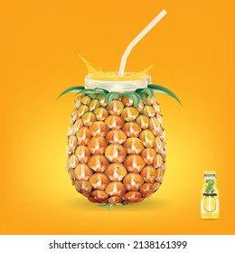 Ananas-Wasserflasche mit Strohhalm, die Wasser spuckt.