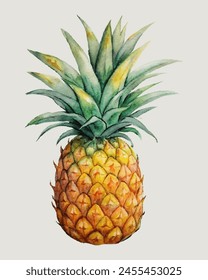 Ananas Aquarellskizze, isoliert auf hellgrauem Hintergrund.