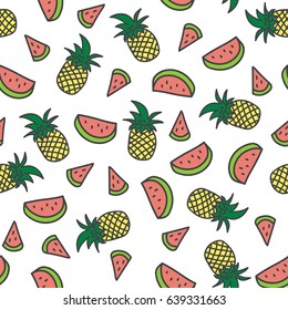 Pineapple and Watermelon pattern , seamless background , Summer Concept , vector.
