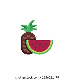 Pineapple and watermelon slice flat icon, vector sign, colorful pictogram isolated on white. Summer fruits symbol, logo illustration. Flat style design