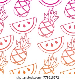 pineapple and watermelon tropical fruit seamless pattern