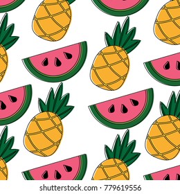 pineapple and watermelon tropical fruit seamless pattern