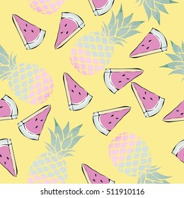 pineapple and watermelon - vector, illustration