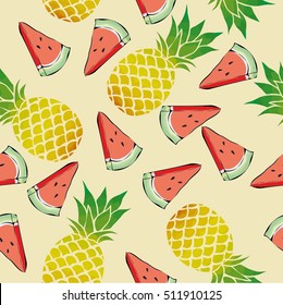 Pineapple And Watermelon - Vector, Illustration