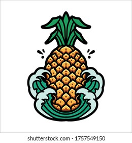 pineapple and wave cartoon illustration design