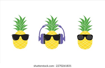 Pineapple wear sunglass and headphone vector art