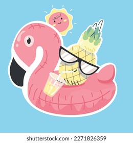 pineapple wearing flower shaped glasses in summer. stylish fruit sunglasses minimal concept, doodle style. vector art and illustration. 