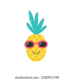 Pineapple wearing sunglasses. Fruit character vector illustrationa on white background