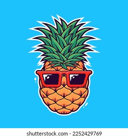 Pineapple wearing Sunglasses Vector Art Illustration on Isolated Background.