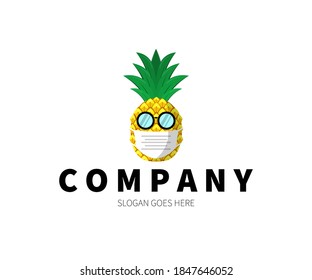 Pineapple wears mask Logo Concept. Vector Design Illustration. Symbol and Icon Vector Template.