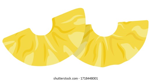Pineapple wedges in cartoon style. Juicy fruit slices isolated on white background.
