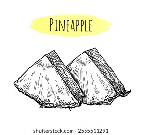 Pineapple wedges. Ink sketch of fruit. Hand drawn vector illustration. Retro style.